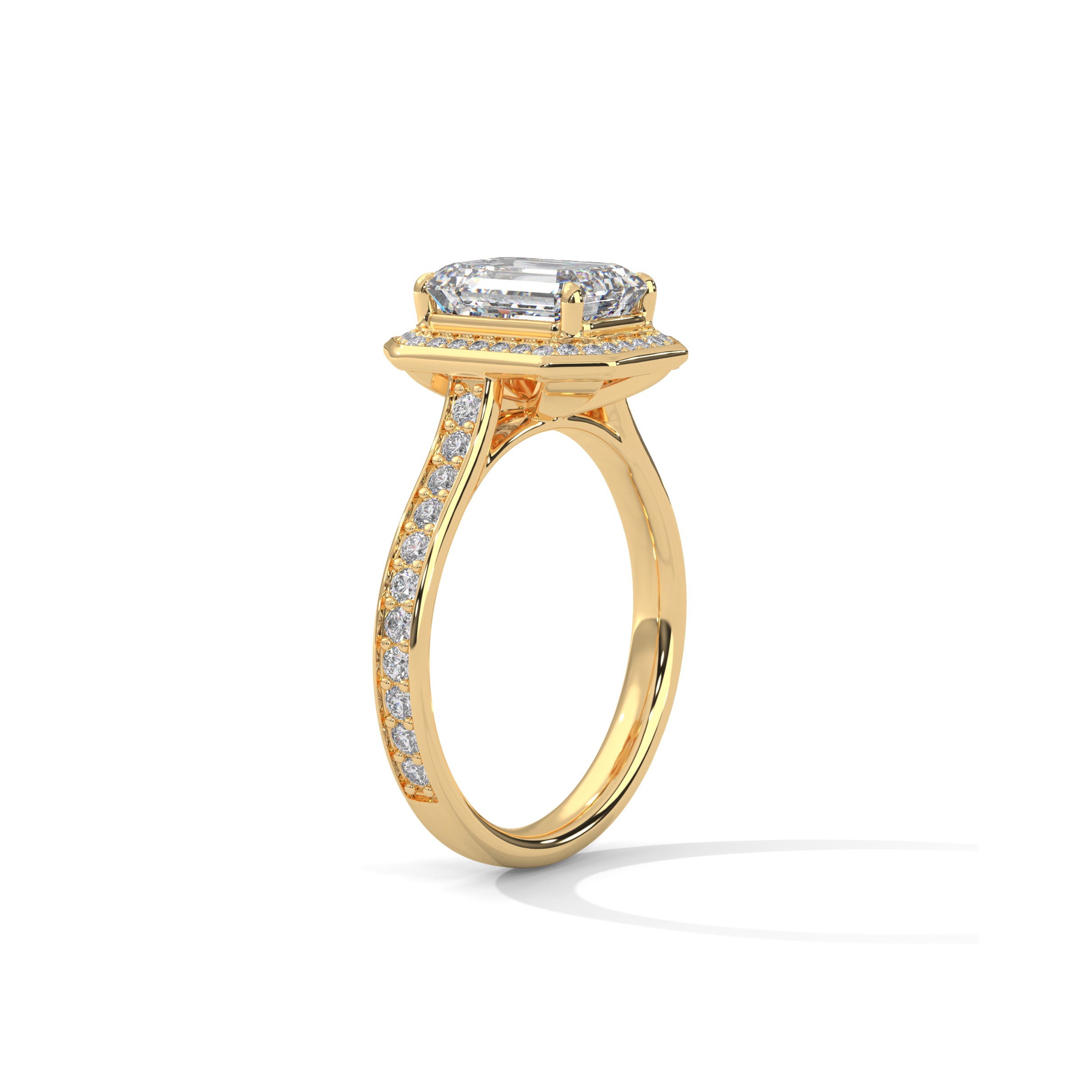 Emerald Halo Engagement Ring with Pave 18K | Lab Grown Diamond