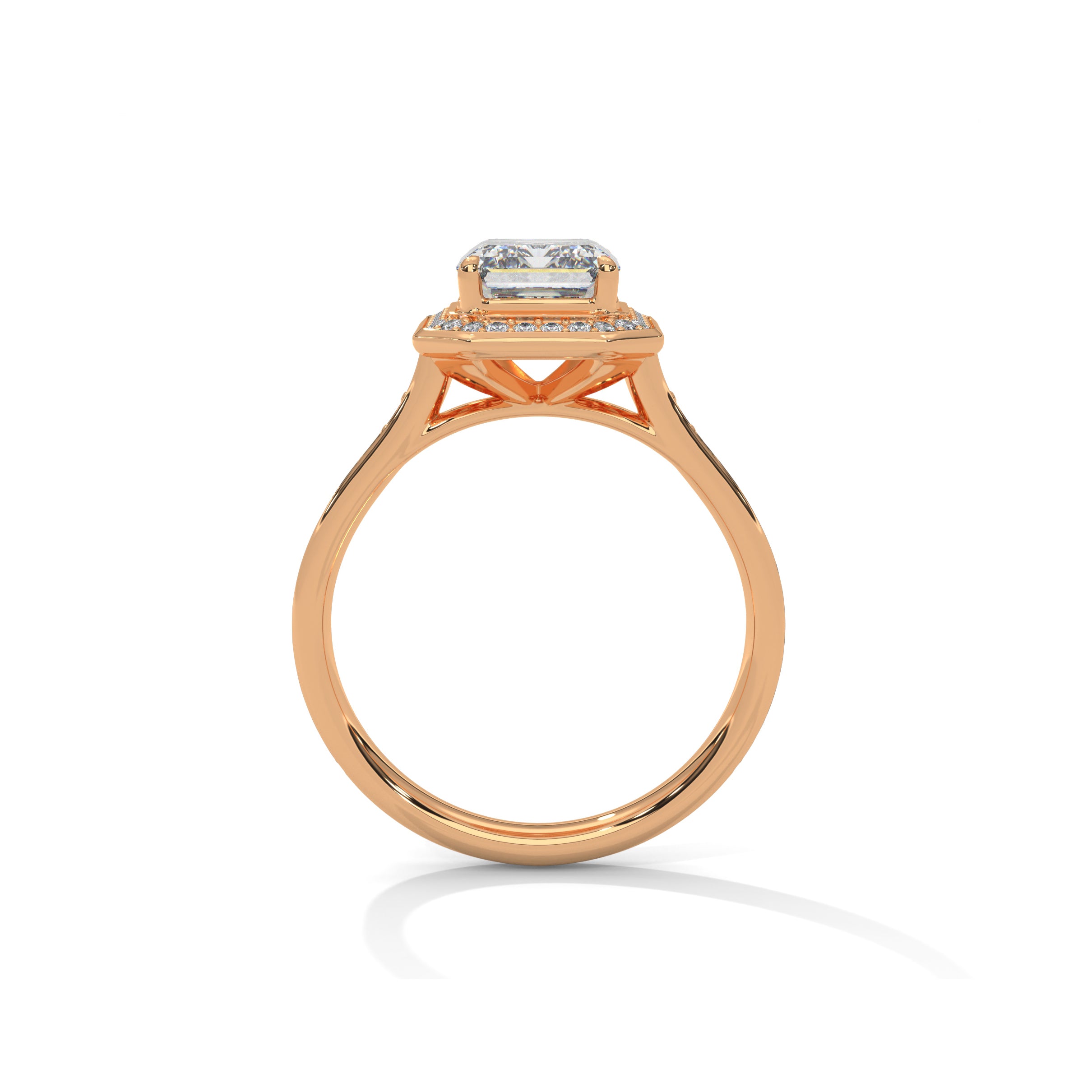 Emerald Halo Engagement Ring with Pave 18K Rose Gold | Lab Grown Diamond