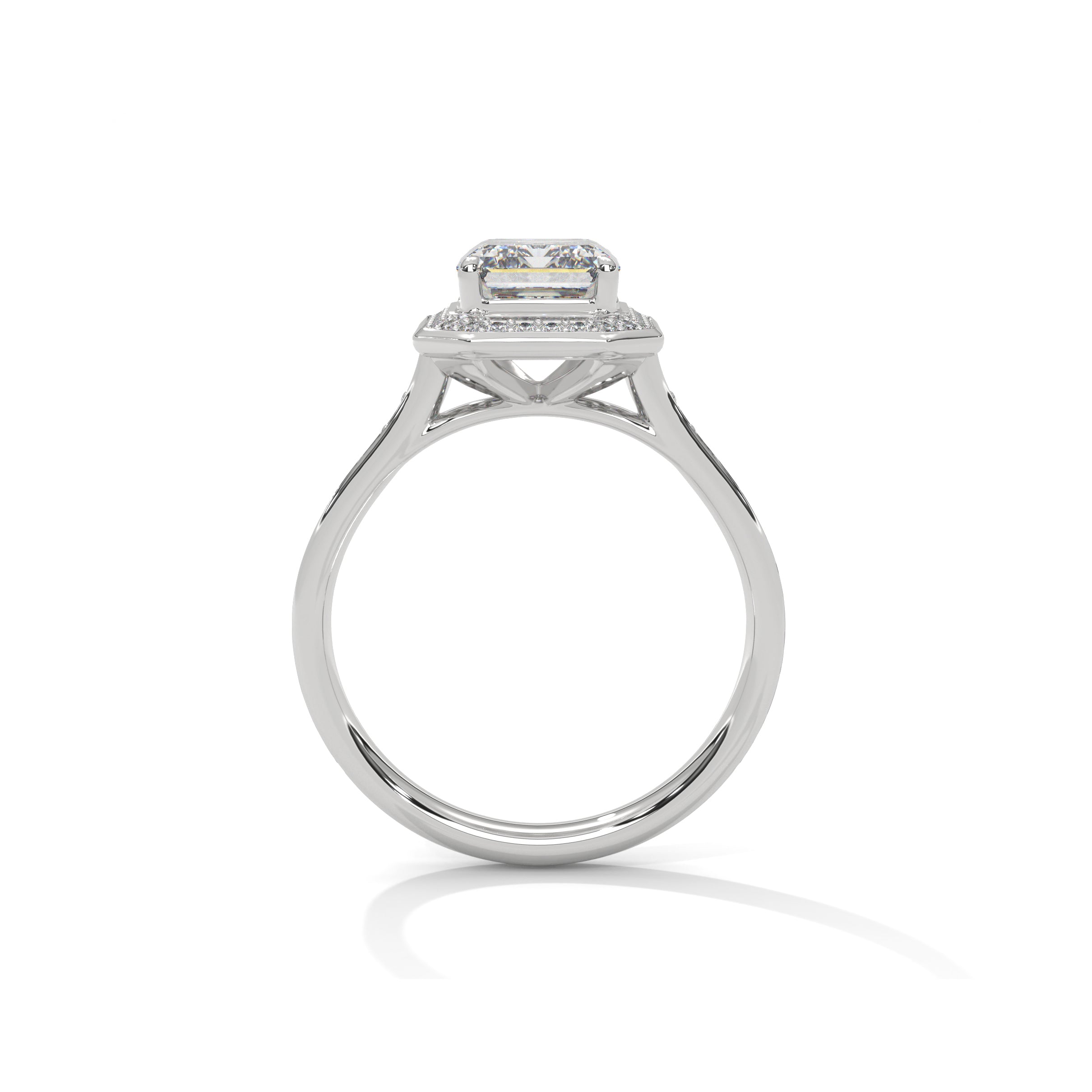 Emerald Halo Engagement Ring with Pave Platinum | Lab Grown Diamond