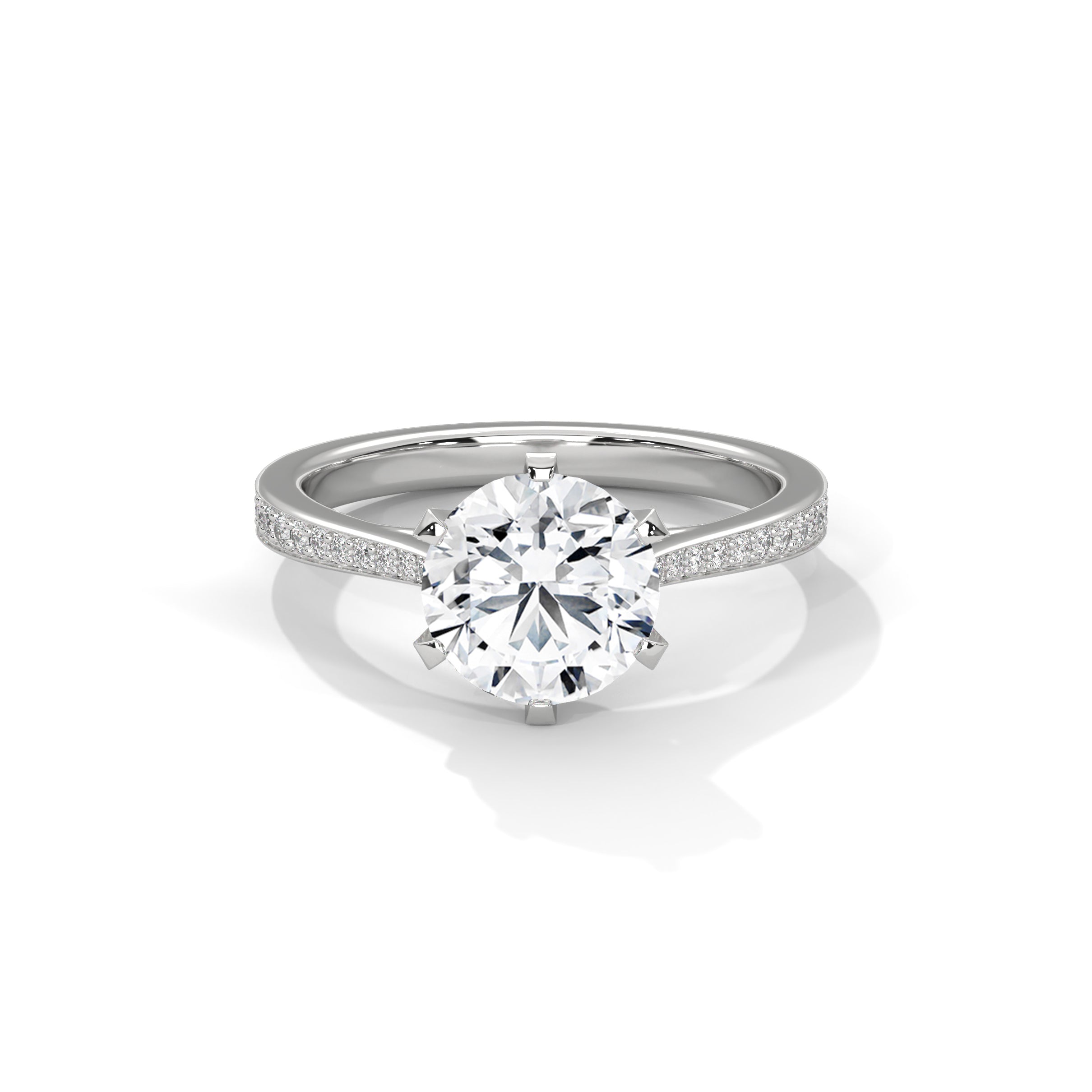 Cathedral Engagement Ring with Pave in Platinum | Lab Grown Diamond