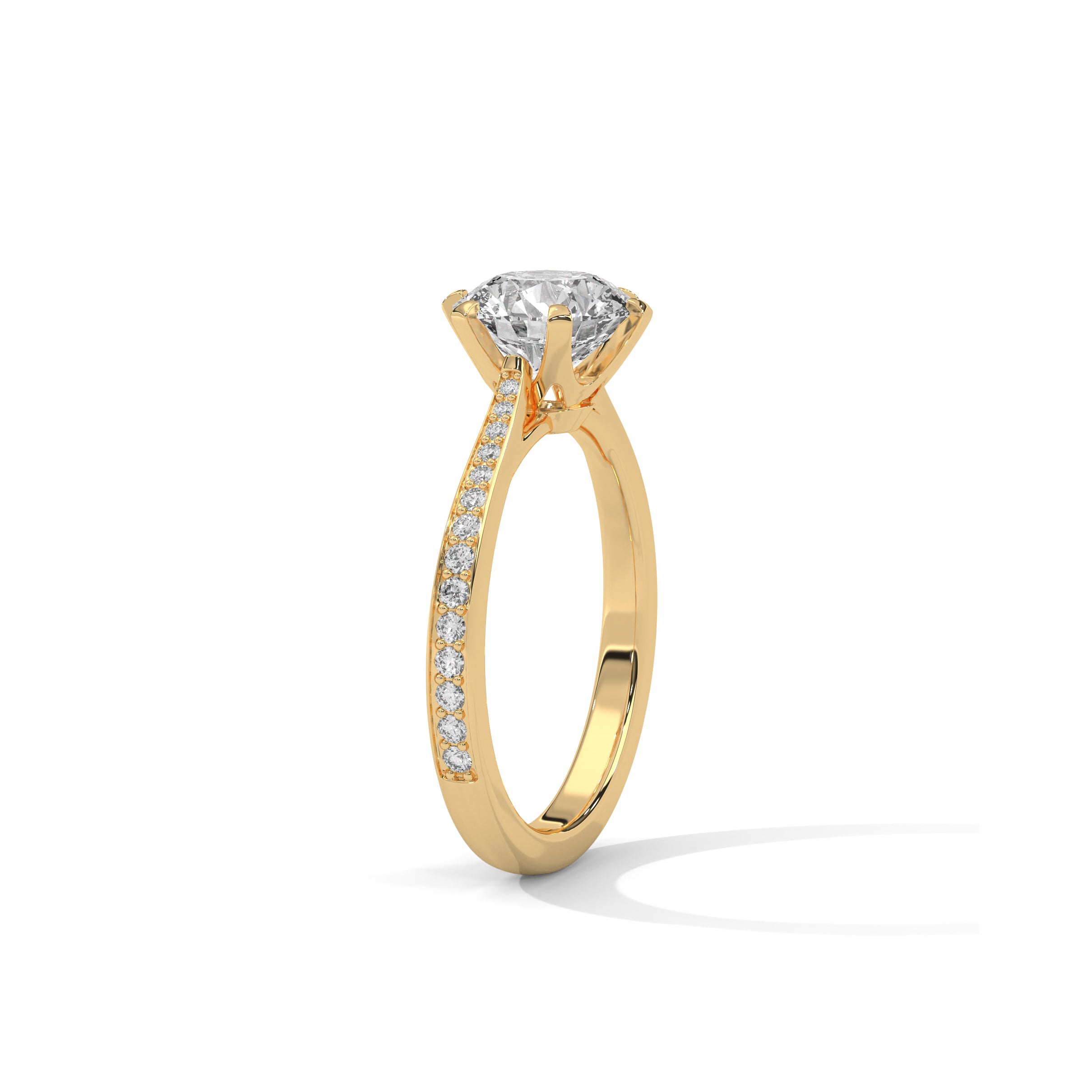 Cathedral Engagement Ring with Pave in 18K | Lab Grown Diamond