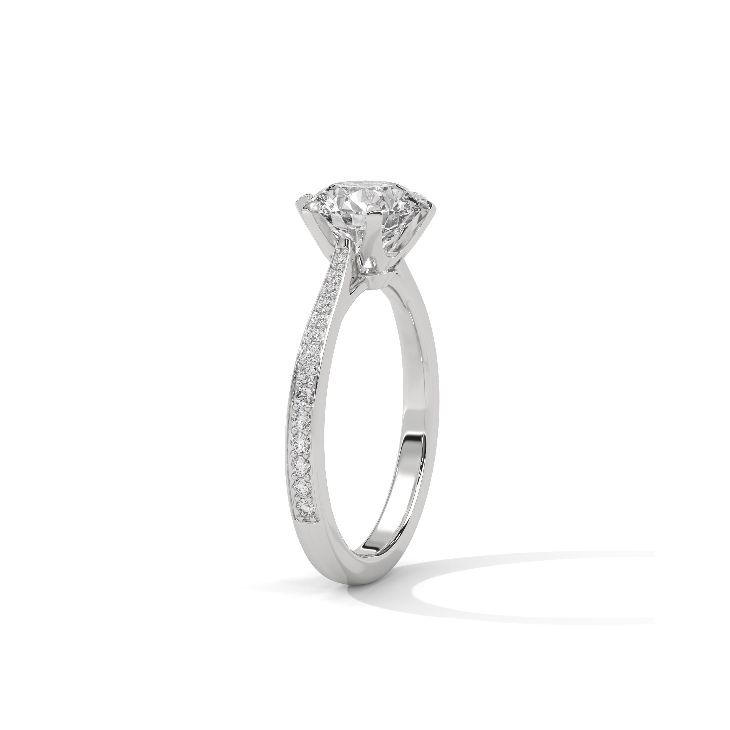 Cathedral Engagement Ring with Pave in Platinum | Lab Grown Diamond