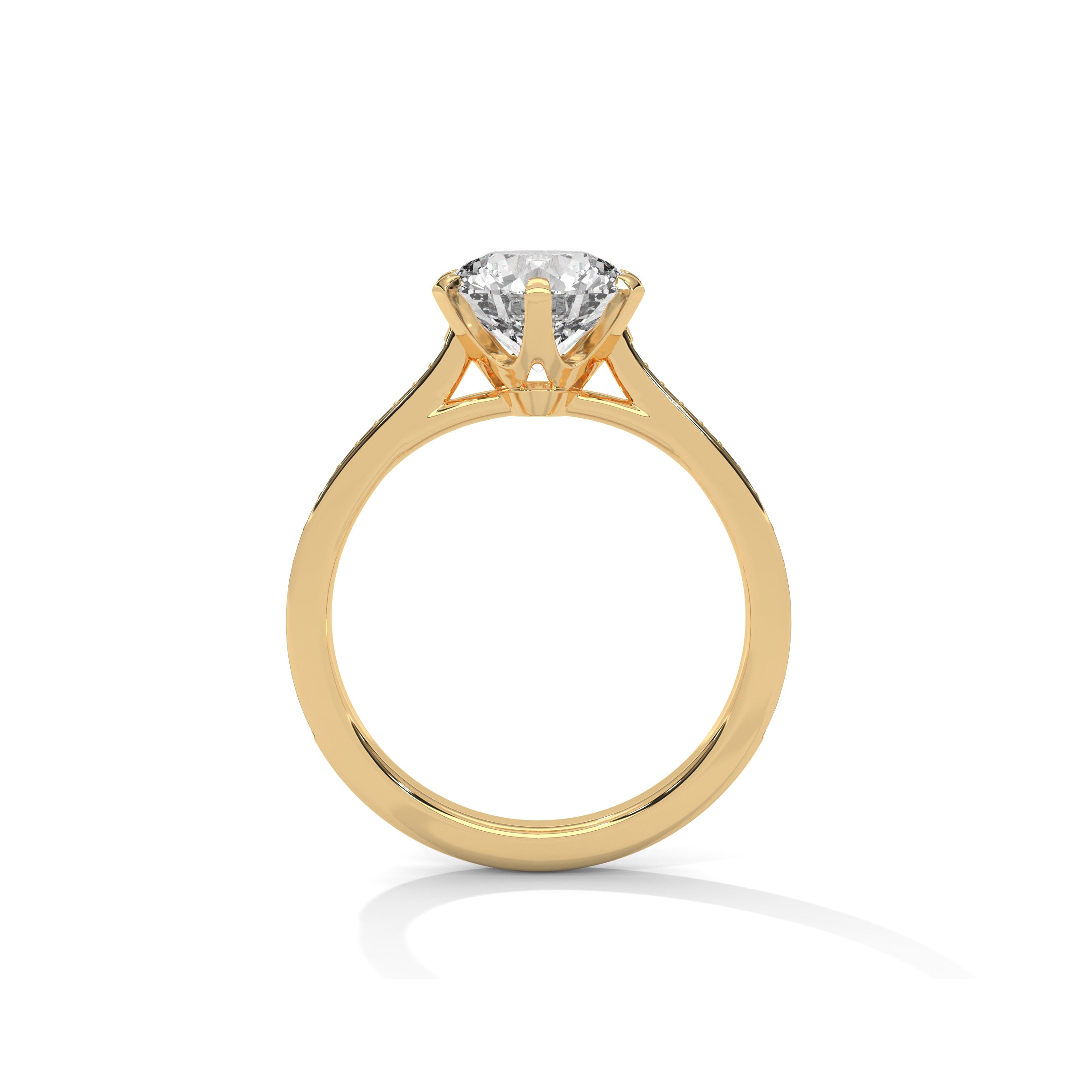 Cathedral Engagement Ring with Pave in 18K | Lab Grown Diamond