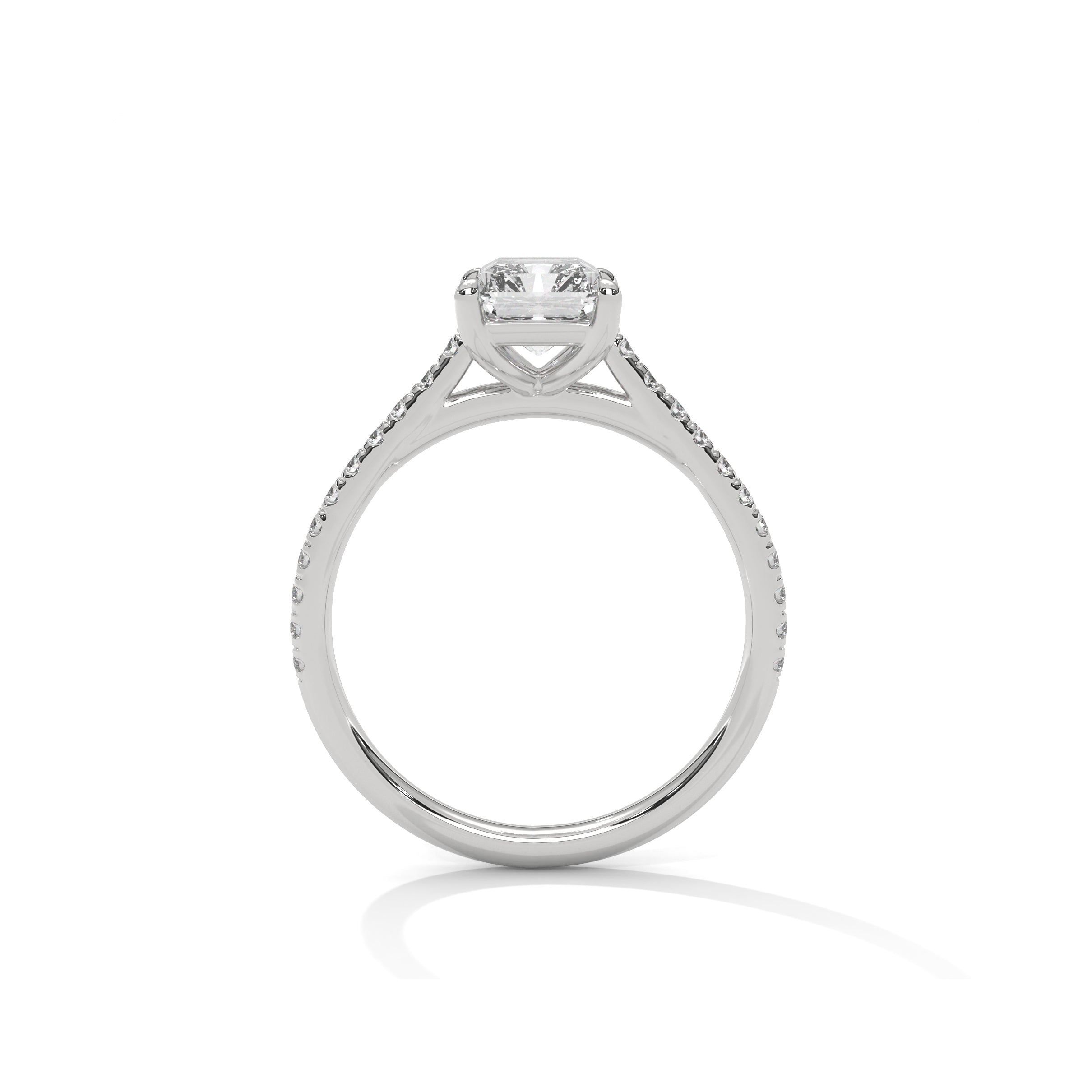 Emerald Engagement Ring with Pave Platinum| Lab Grown Diamond