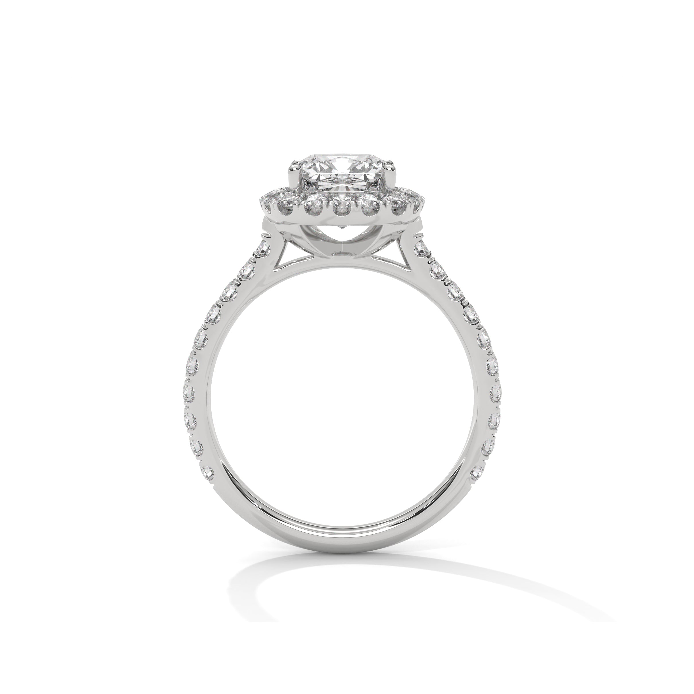Cushion Halo Cathedral Engagement Ring with Pave Platinum | Lab Grown Diamond