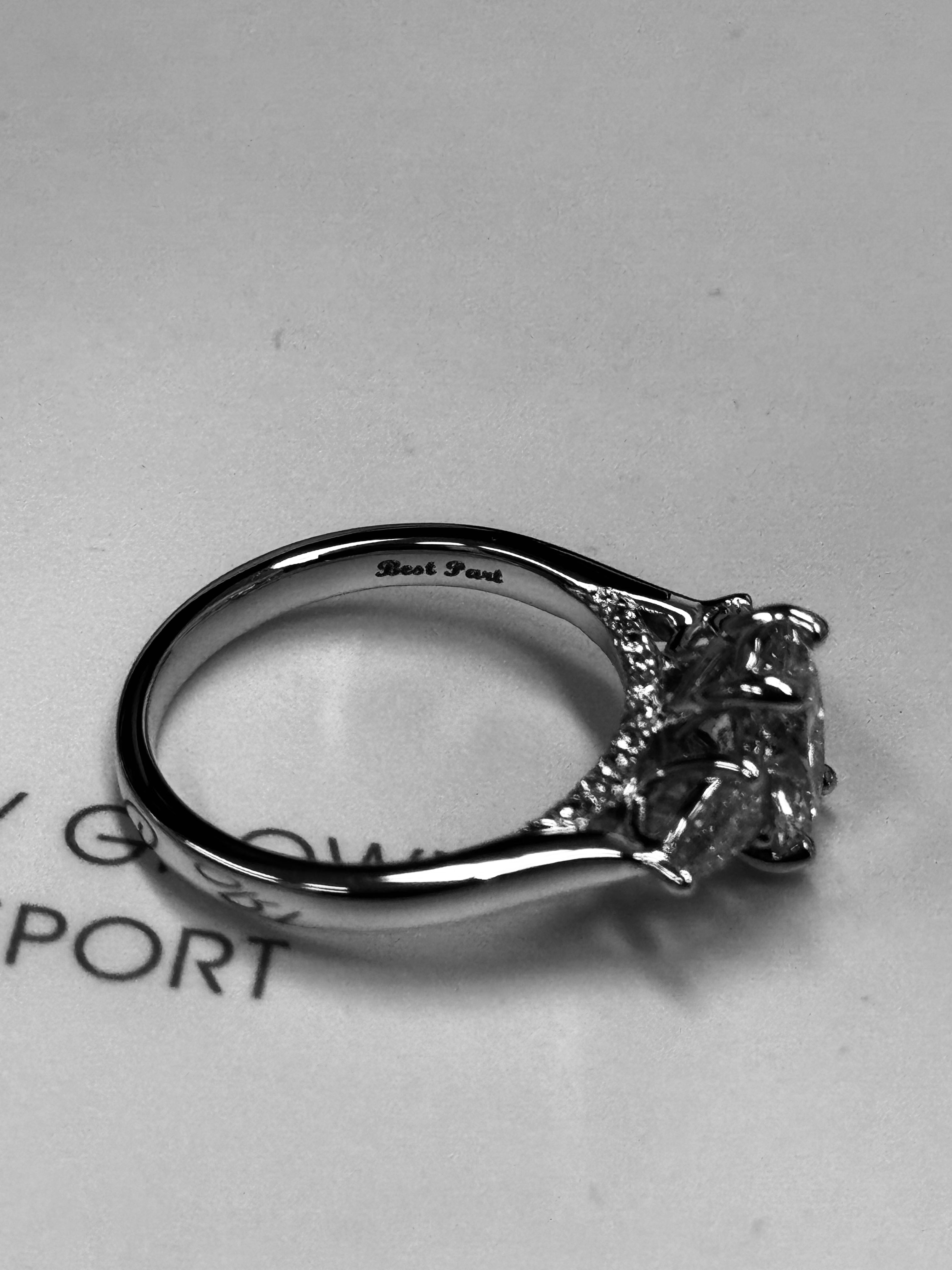 Custom 14k Three Stone Oval Engagement Ring with Pear Side Stones