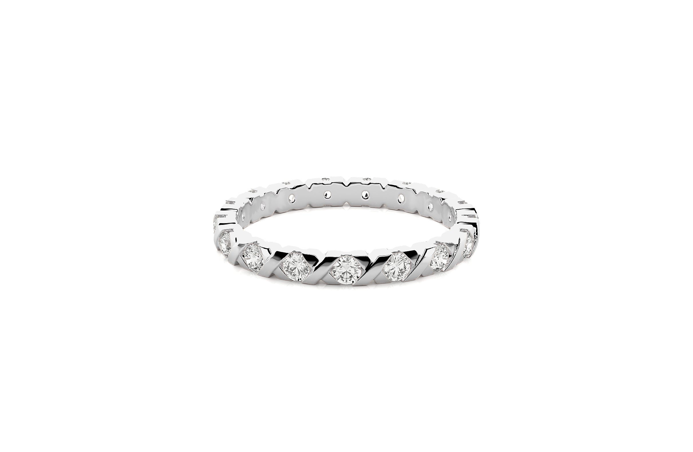 2.2mm Lab Grown Diamond "X" Design Wedding Ring 18K or Platinum