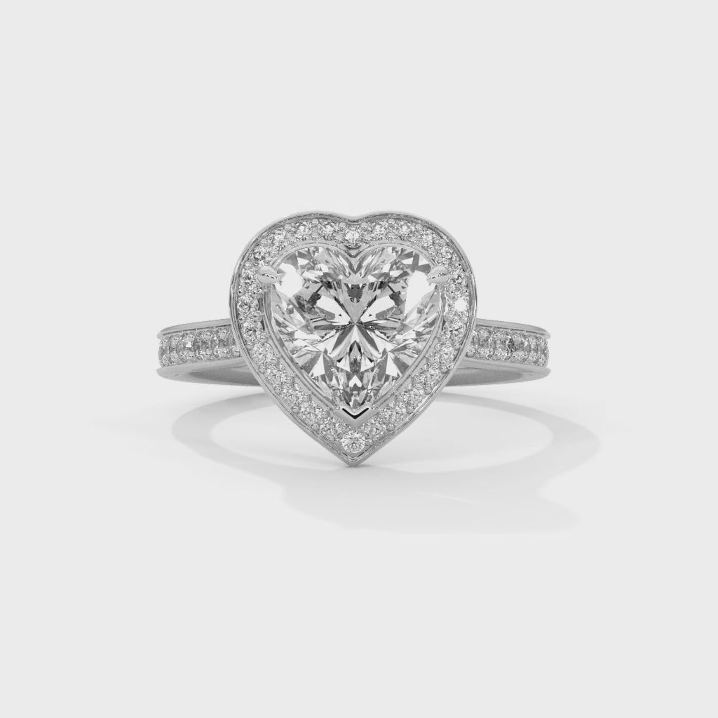 Heart Halo Engagement Ring with Pave Platinum | Lab Grown Diamond