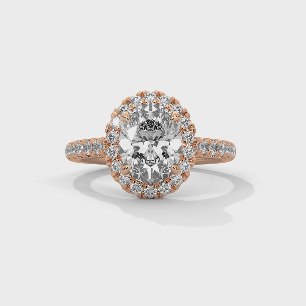 Oval Halo Engagement Ring with Pave 18K Rose Gold | Lab Grown Diamond