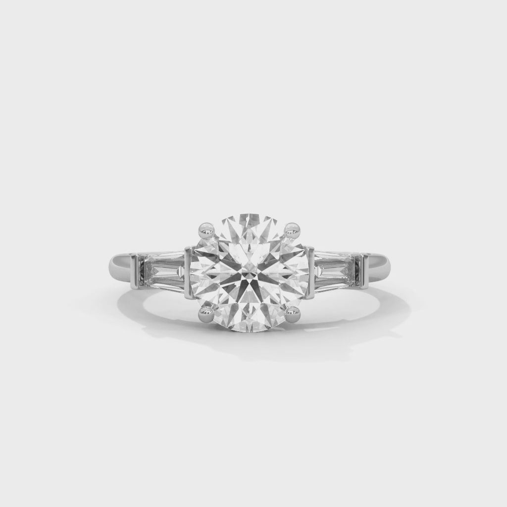 Three Stone Engagement Ring with Baguettes Platinum | Lab Grown Diamond