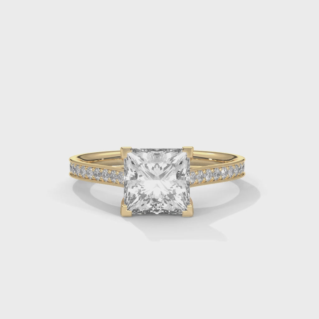 Princess Engagement Ring with Pave 18k | Lab Grown Diamond