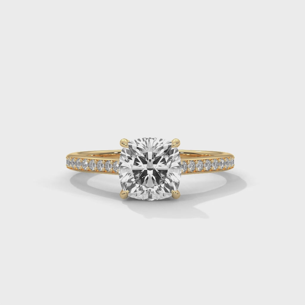 Cushion Cathedral Engagement Ring with Pave 18K | Lab Grown Diamond