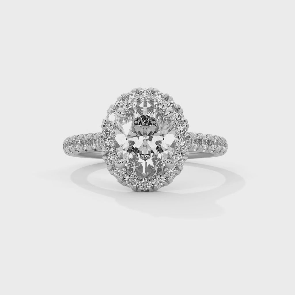 Oval Halo Engagement Ring with Pave Platinum | Lab Grown Diamond
