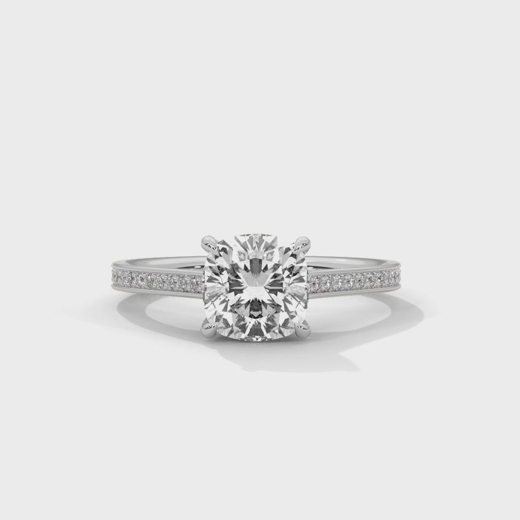 Cushion Engagement Ring with Pave Platinum | Lab Grown Diamond