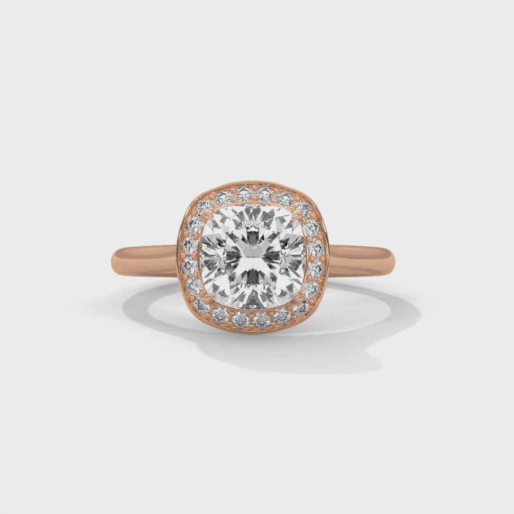 Cushion Halo Engagement Ring 18K Rose Gold | Lab Grown Diamond