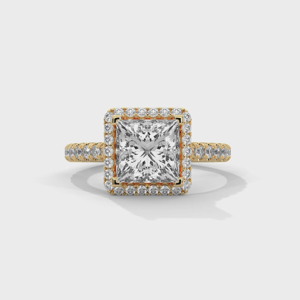 Princess Halo Cathedral Engagement Ring with Pave 18K | Lab Grown Diamond