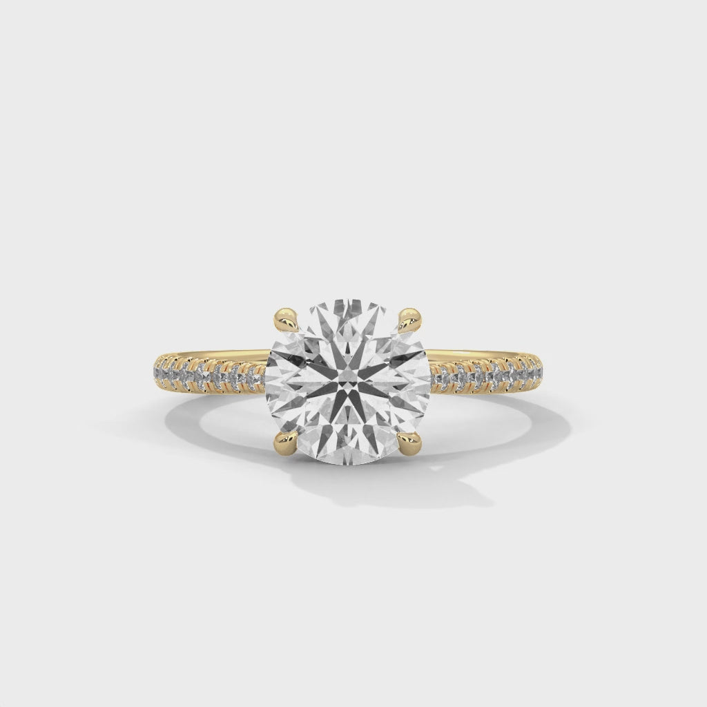 Four Prong Cathedral Engagement Ring with Pave in 18K | Lab Grown Diamond