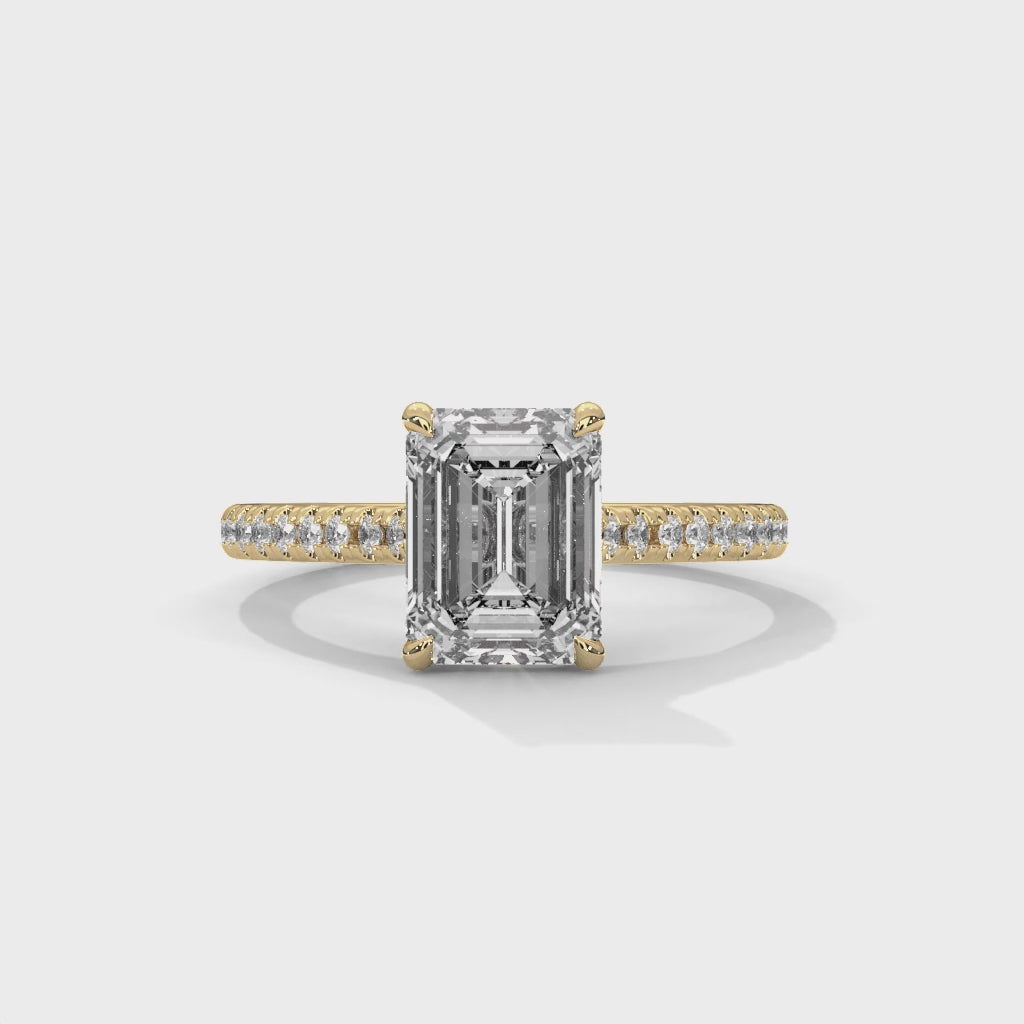 Emerald Engagement Ring with Pave 18K | Lab Grown Diamond