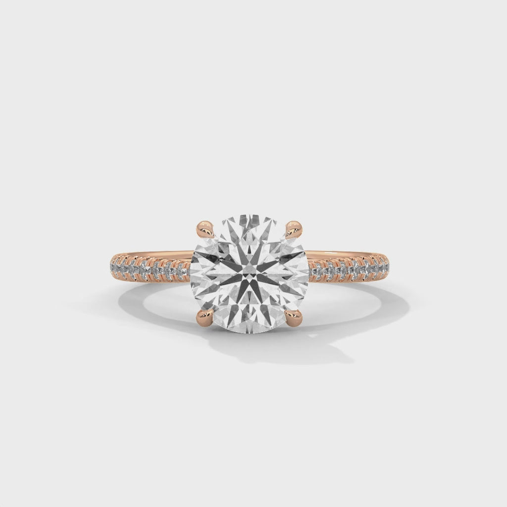 Four Prong Cathedral Engagement Ring with Pave in 18K Rose Gold | Lab Grown Diamond