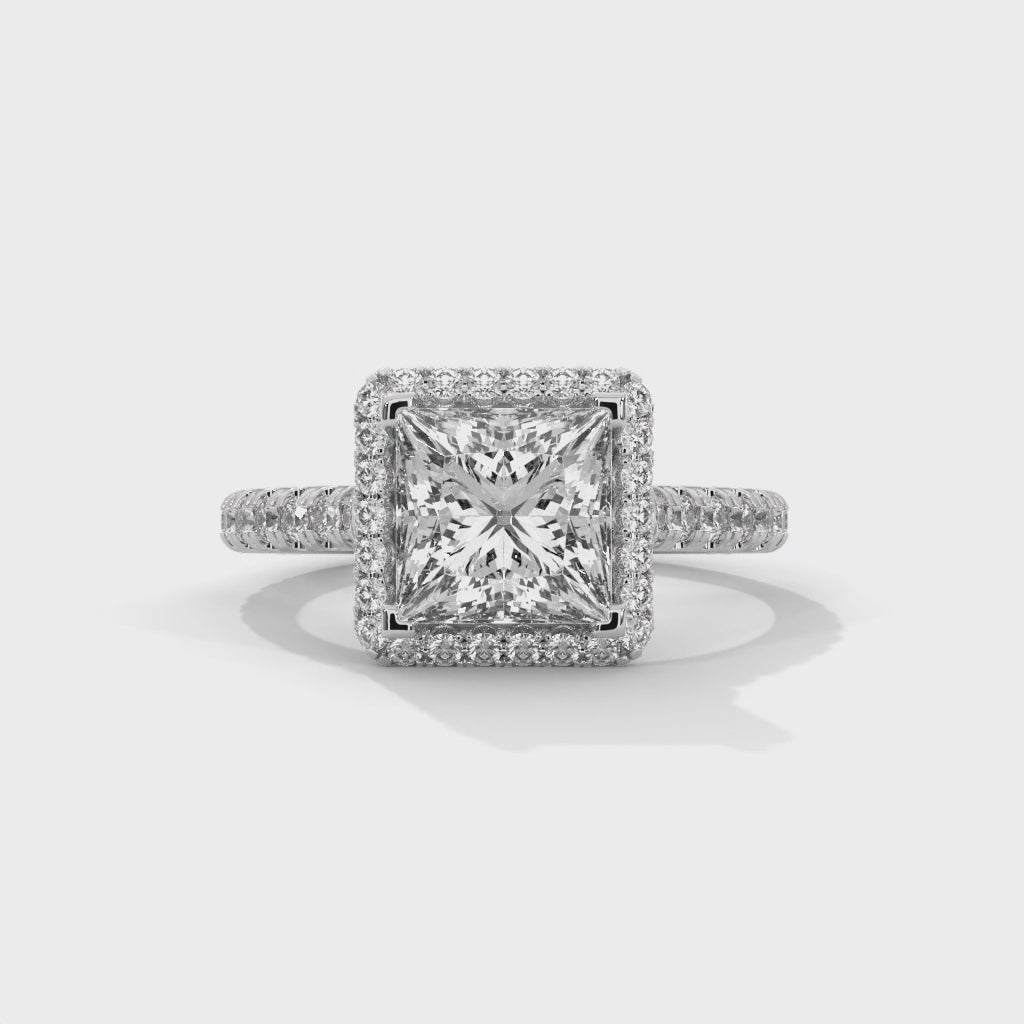 Princess Halo Cathedral Engagement Ring with Pave Platinum | Lab Grown Diamond