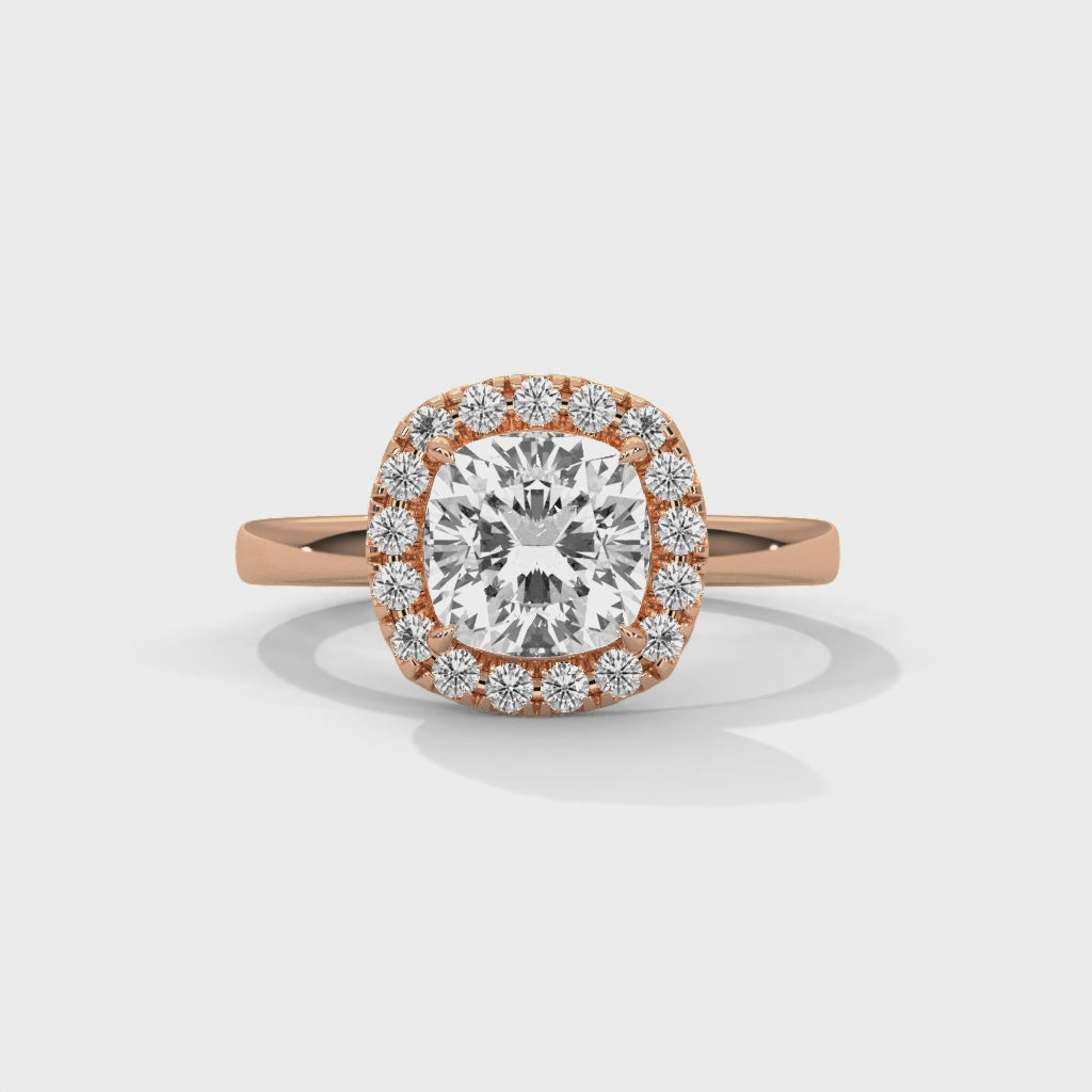 Cushion Halo Solitaire Engagement Ring 18K Rose Gold | Lab Grown Diamond