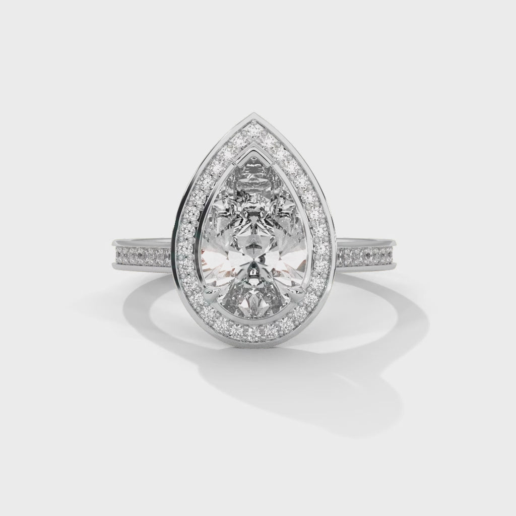 Pear Halo Engagement Ring with Pave Platinum | Lab Grown Diamond