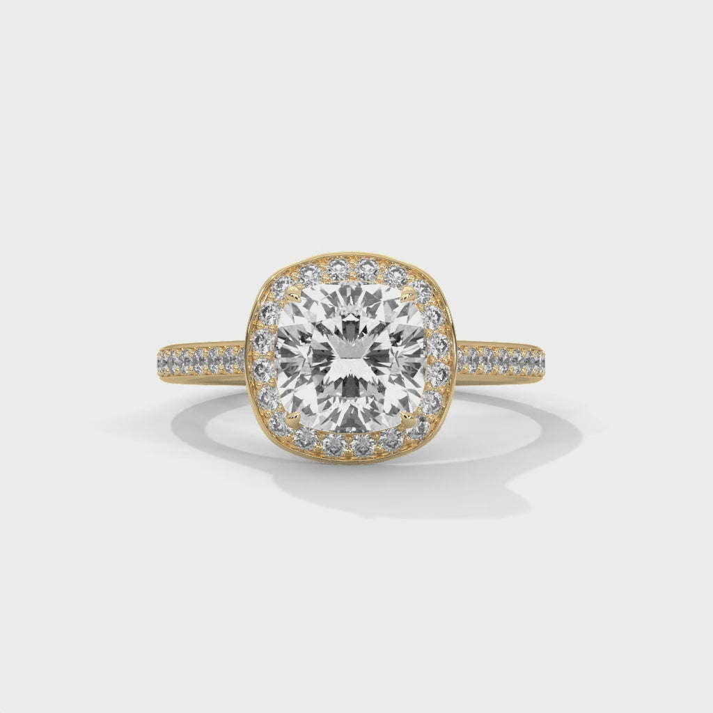 Cushion Halo Engagement Ring with Pave 18K | Lab Grown Diamond