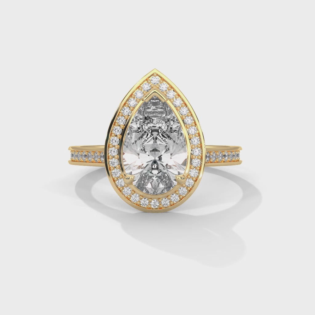 Pear Halo Engagement Ring with Pave 18K | Lab Grown Diamond