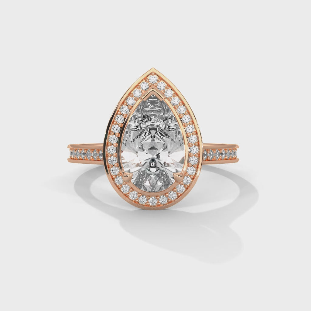 Pear Halo Engagement Ring with Pave 18K Rose Gold | Lab Grown Diamond