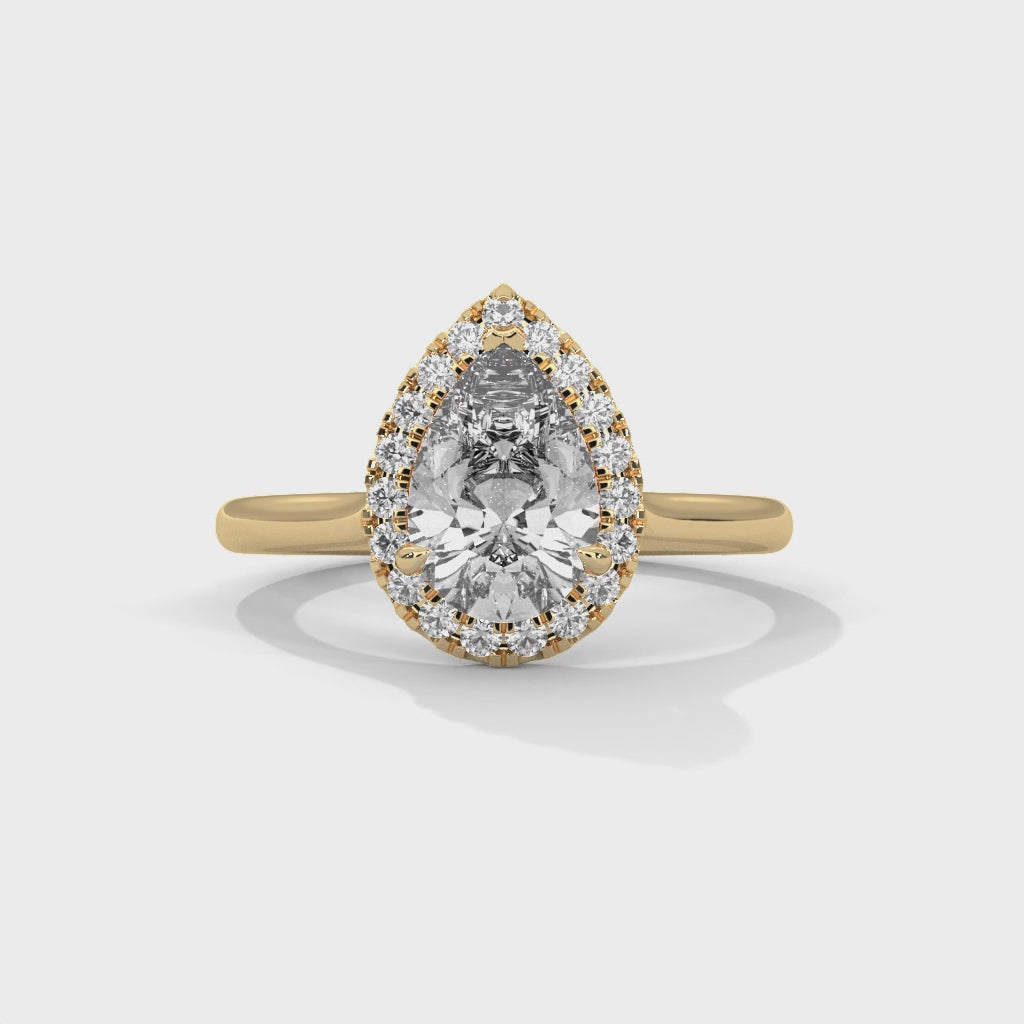 Pear Halo Cathedral Engagement Ring 18K | Lab Grown Diamond