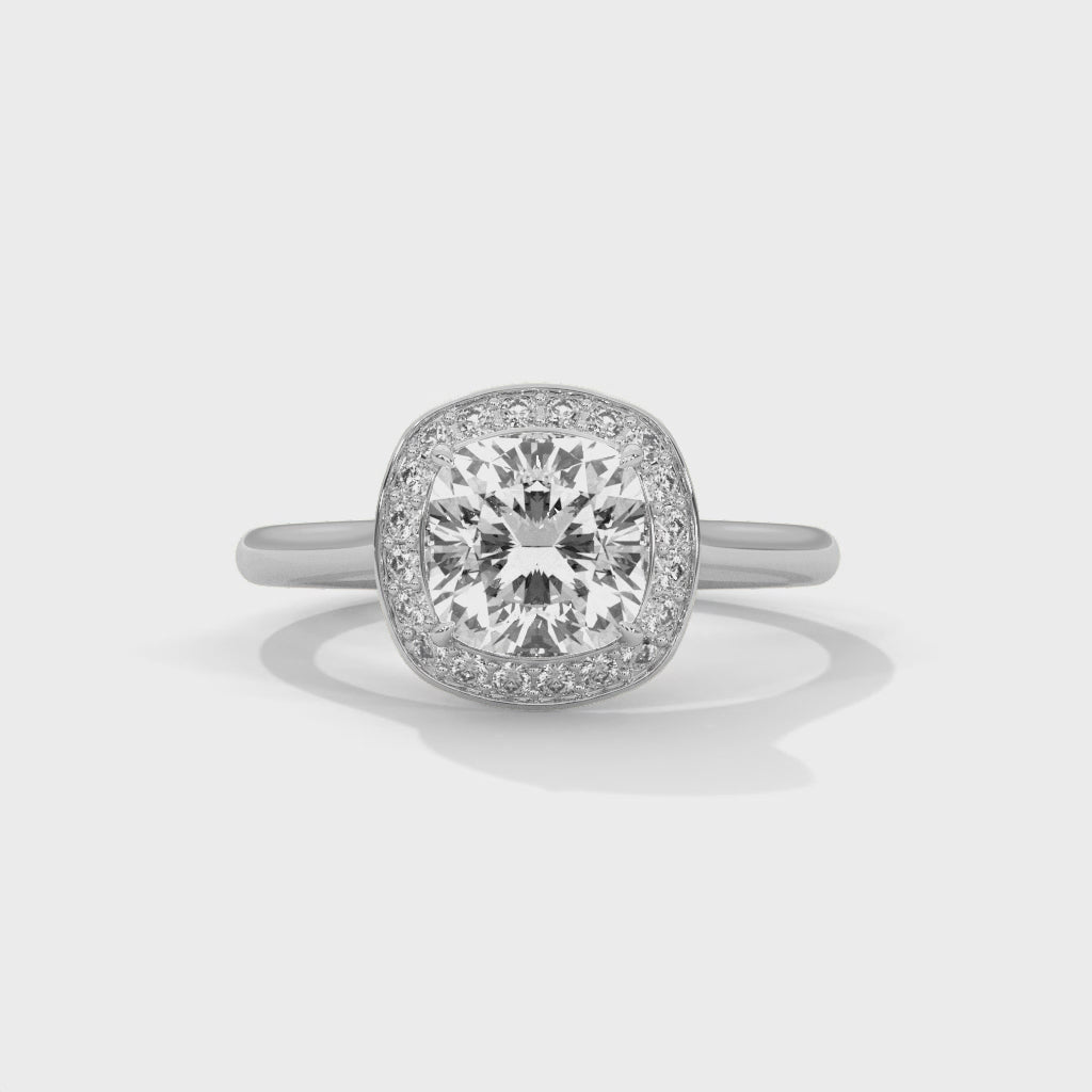 Cushion Halo Engagement Ring Platinum | Lab Grown Diamond