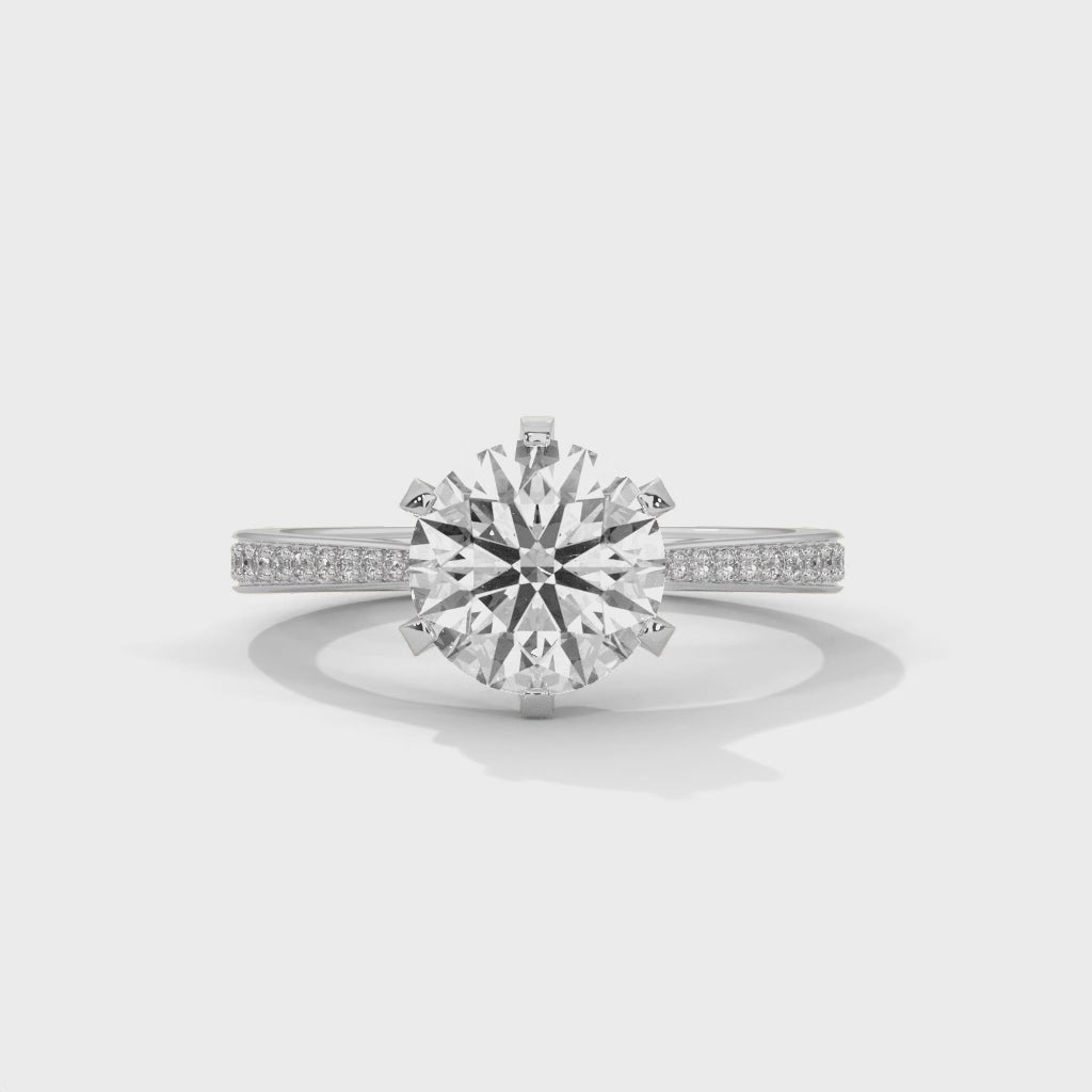 Cathedral Engagement Ring with Pave in Platinum | Lab Grown Diamond