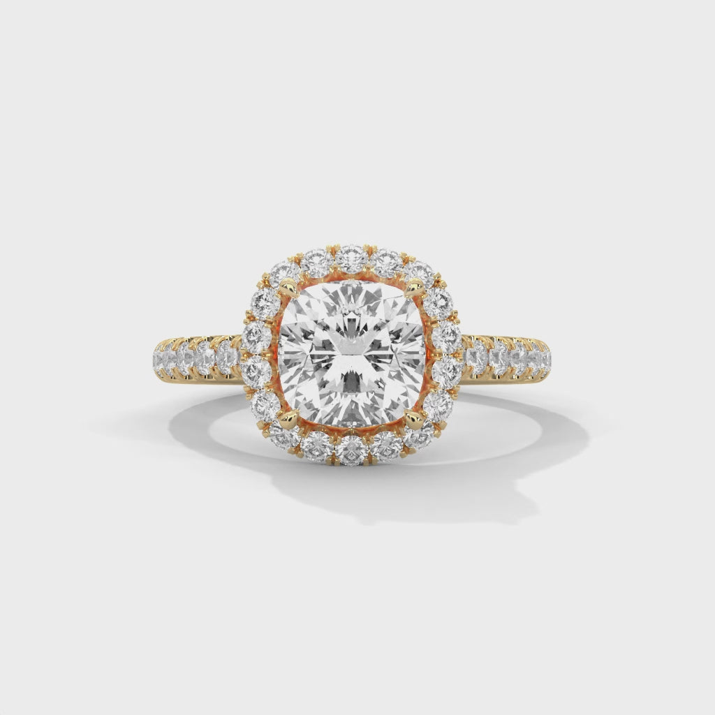 Cushion Halo Cathedral Engagement Ring with Pave 18K | Lab Grown Diamond