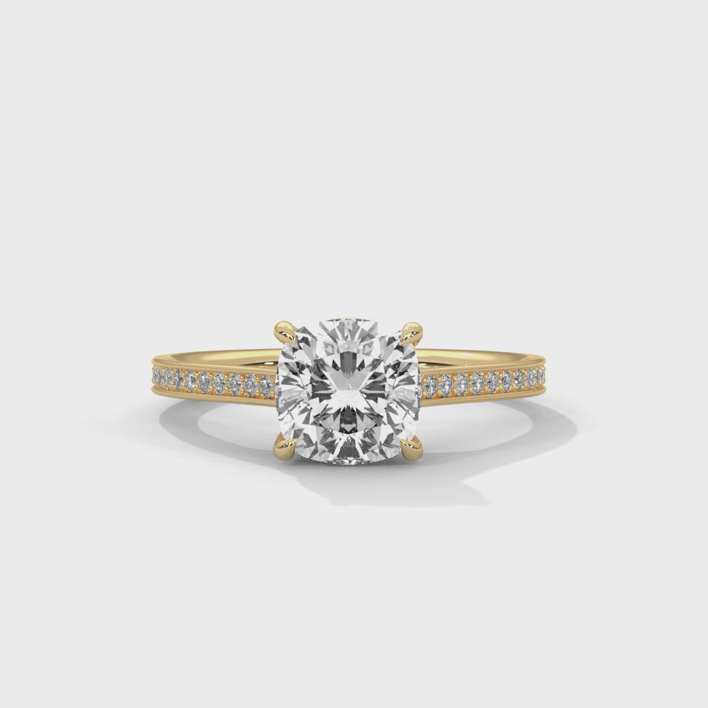 Cushion Engagement Ring with Pave 18K | Lab Grown Diamond