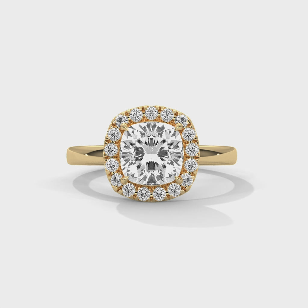 Cushion Halo Solitaire Engagement Ring 18K | Lab Grown Diamond