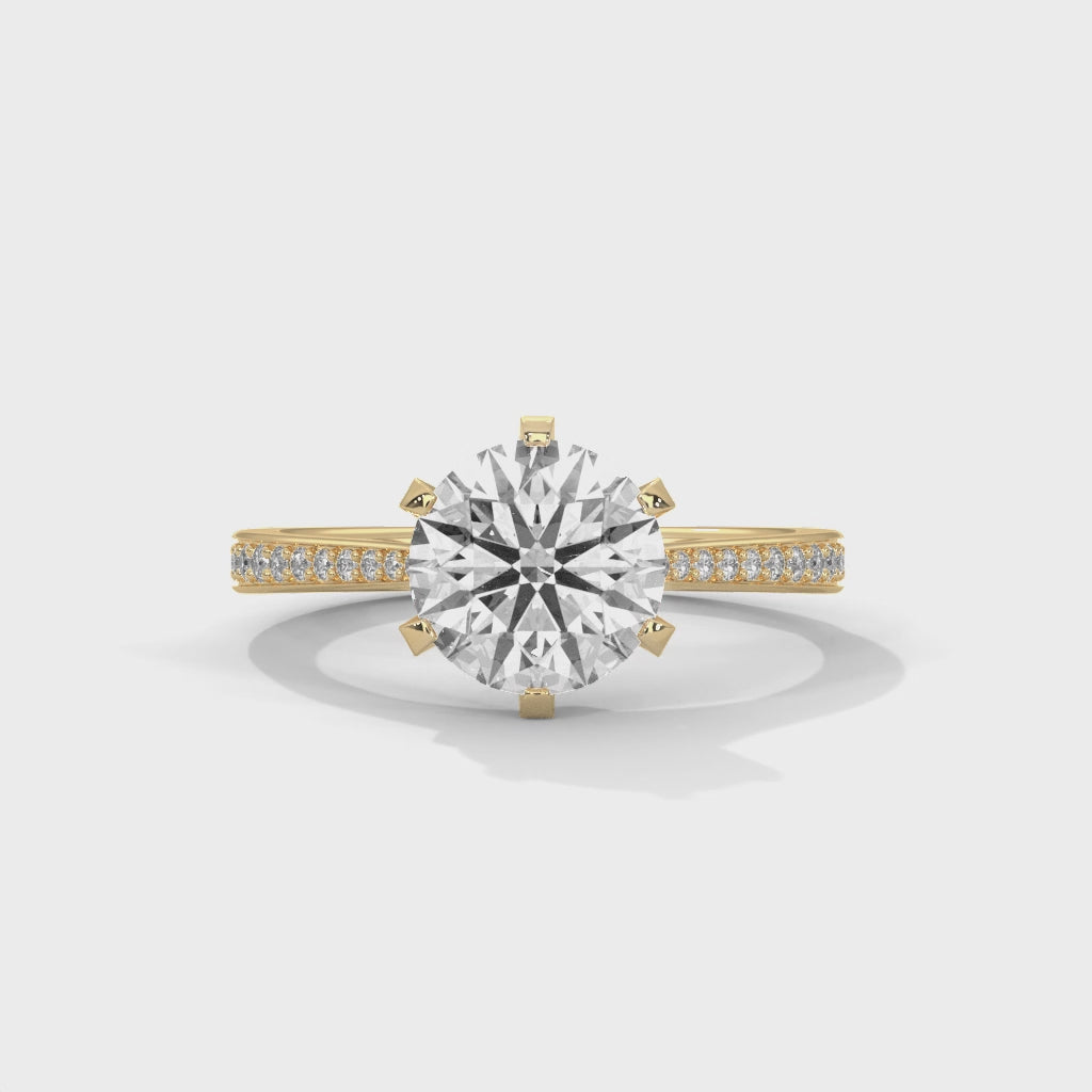 Cathedral Engagement Ring with Pave in 18K | Lab Grown Diamond
