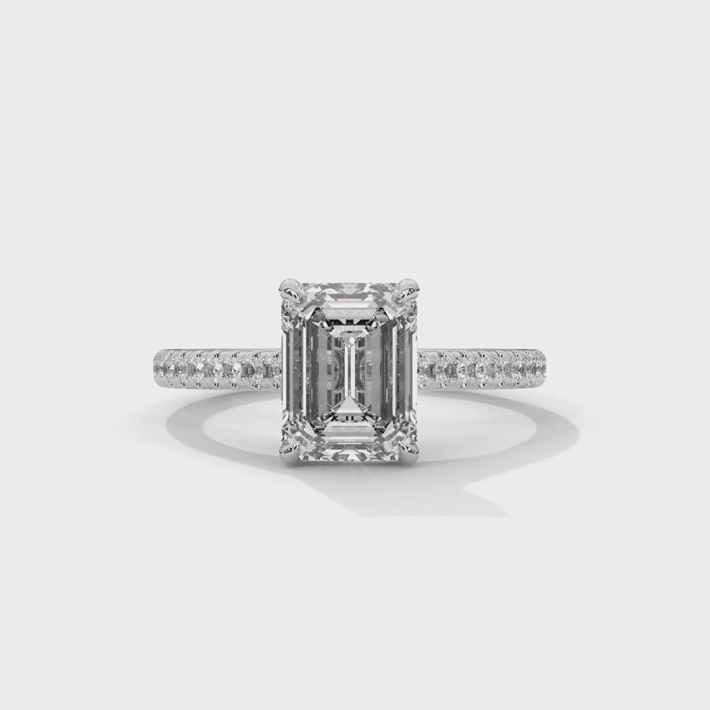 Emerald Engagement Ring with Pave Platinum| Lab Grown Diamond