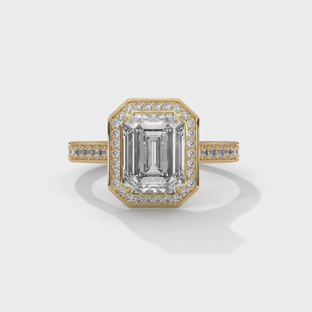 Emerald Halo Engagement Ring with Pave 18K | Lab Grown Diamond