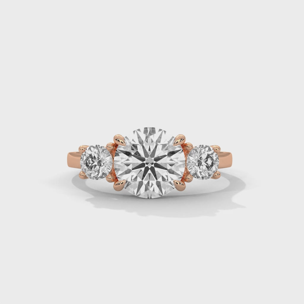 Three Stone Engagement Ring 18K Rose Gold | Lab Grown Diamond