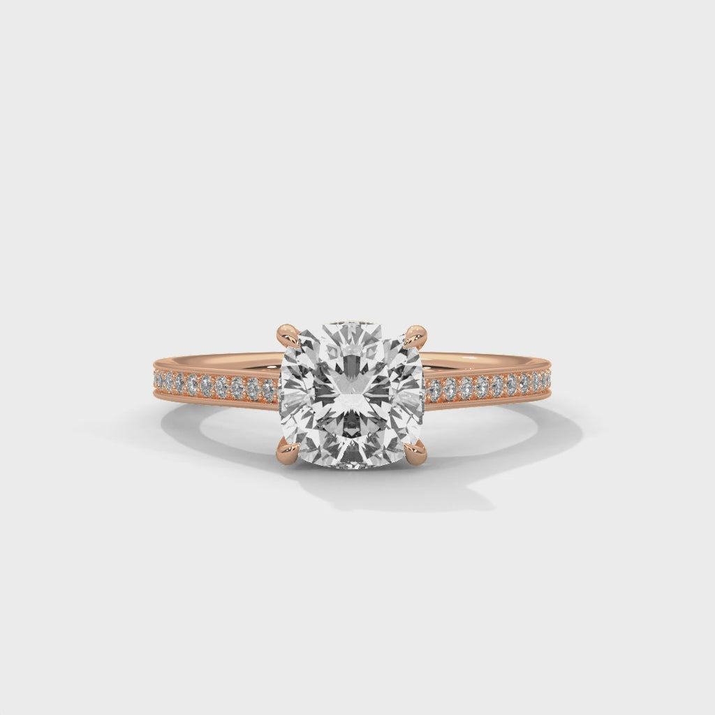 Cushion Engagement Ring with Pave 18K Rose Gold | Lab Grown Diamond