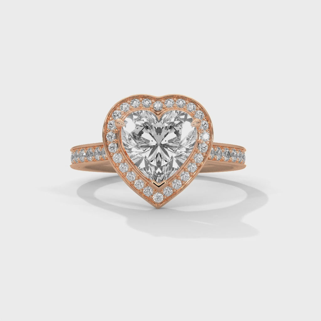 Heart Halo Engagement Ring with Pave 18K Rose Gold | Lab Grown Diamond