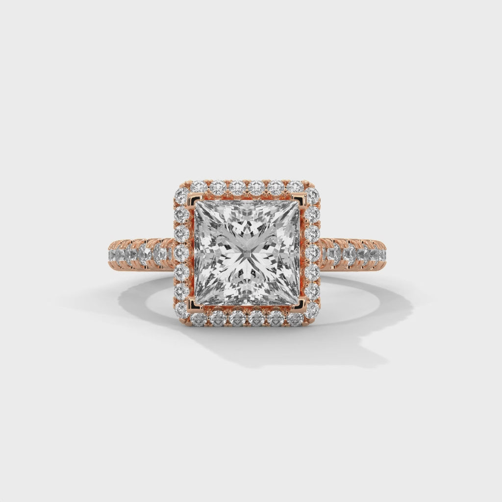 Princess Halo Cathedral Engagement Ring with Pave 18K Rose Gold | Lab Grown Diamond