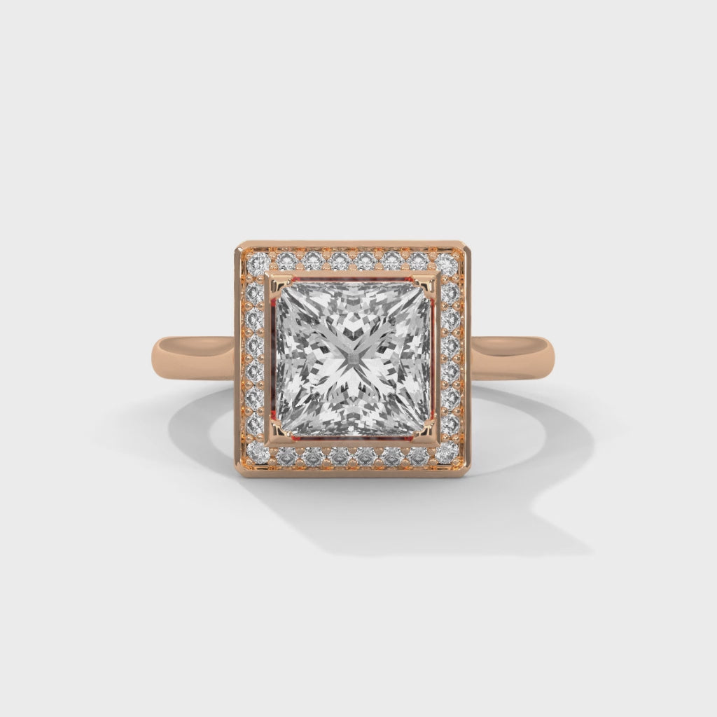 Princess Halo Engagement Ring 18K Rose Gold | Lab Grown Diamond