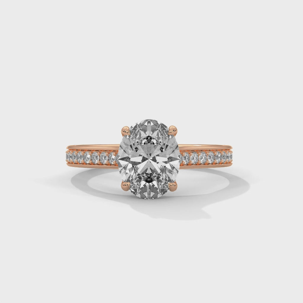 Oval Engagement Ring with Pave 18K Rose Gold | Lab Grown Diamond