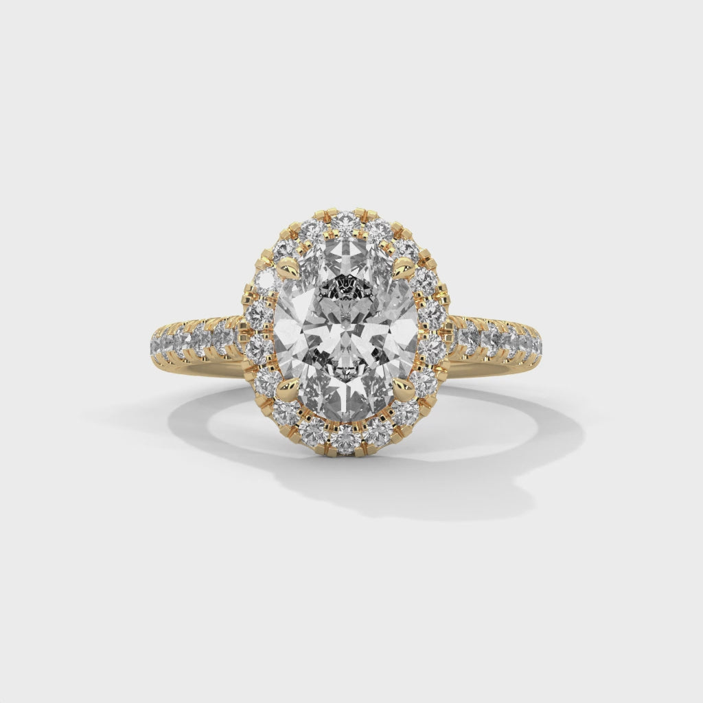 Oval Halo Engagement Ring with Pave 18K | Lab Grown Diamond