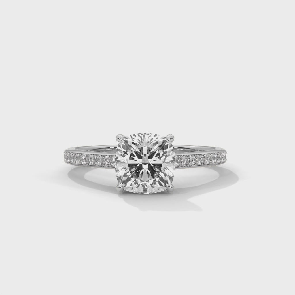 Cushion Cathedral Engagement Ring with Pave Platinum | Lab Grown Diamond