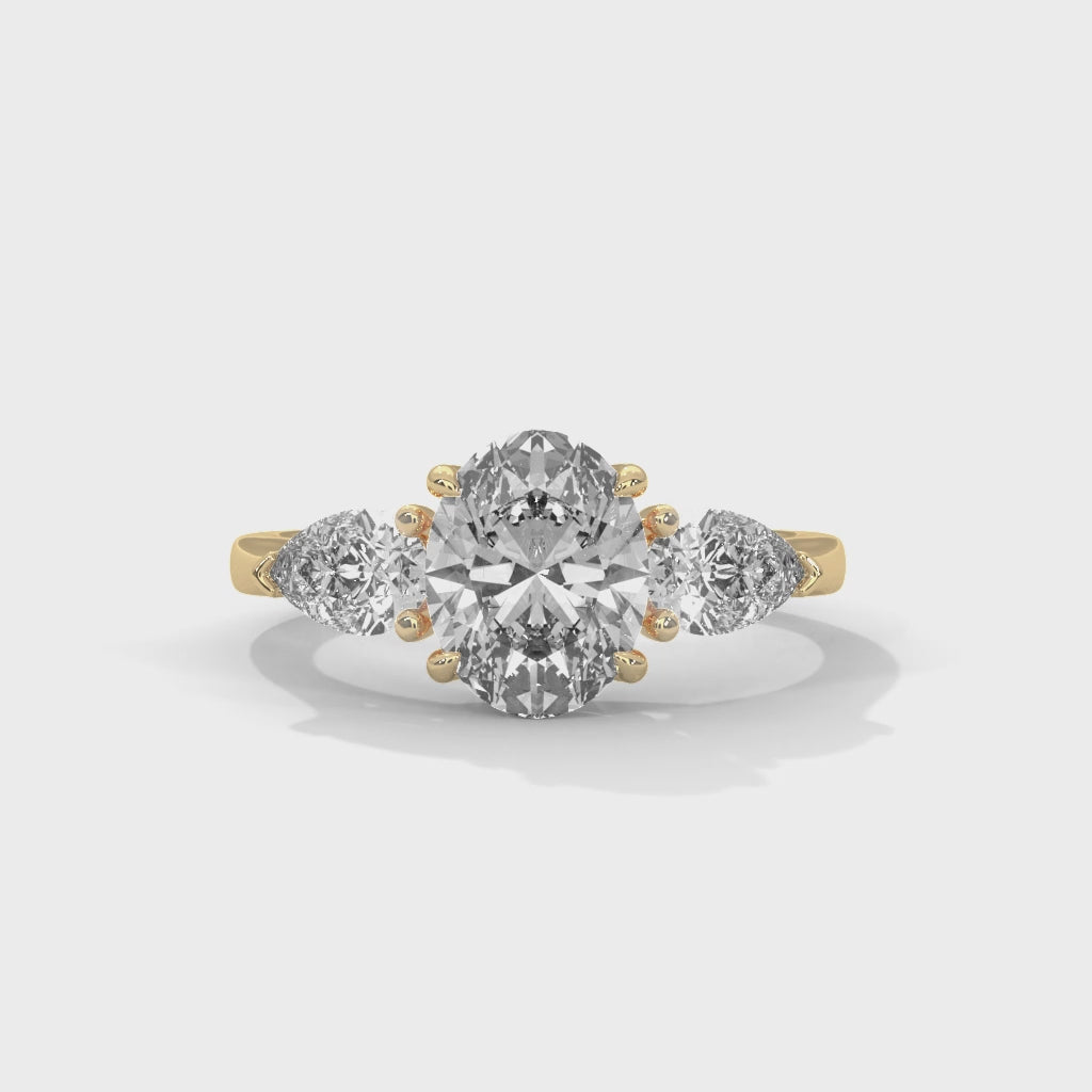Oval Three Stone Engagement Ring with Pears 18K | Lab Grown Diamond