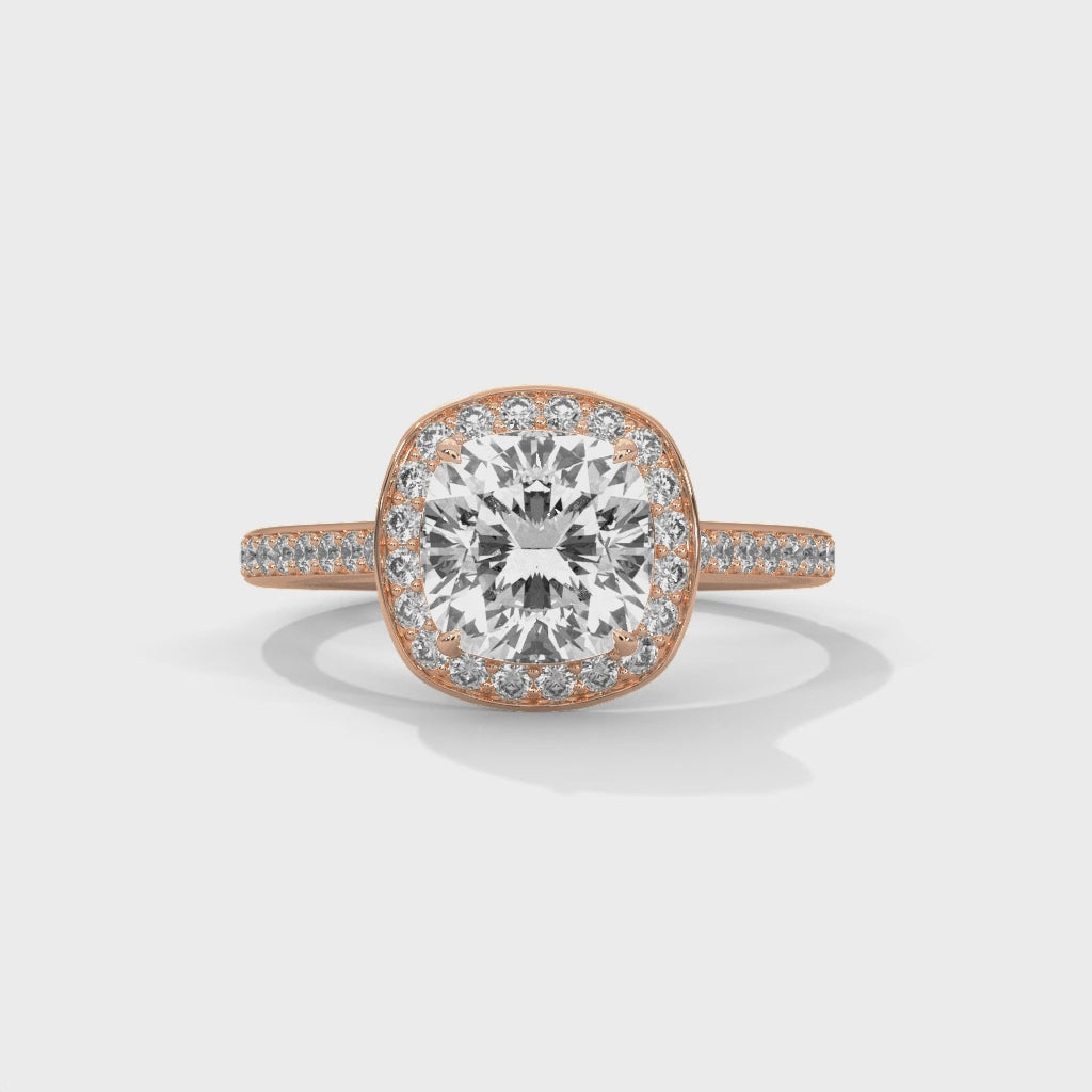 Cushion Halo Engagement Ring with Pave 18K Rose Gold | Lab Grown Diamond