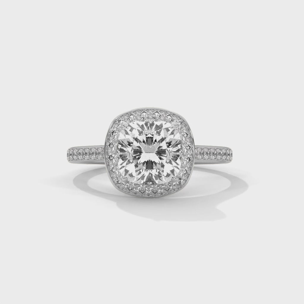 Cushion Halo Engagement Ring with Pave Platinum | Lab Grown Diamond