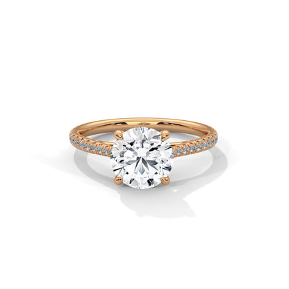 Four Prong Cathedral Engagement Ring with Pave in 18K Rose Gold | Lab Grown Diamond